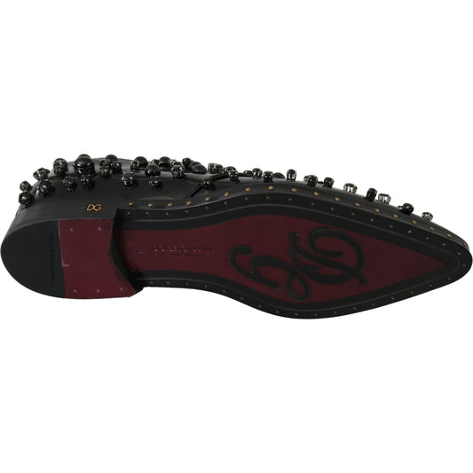Dolce & Gabbana Black Leather Crystals Dress Broque Shoes