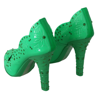 Dolce & Gabbana Green Crystal Floral CINDERELLA Heels Shoes
