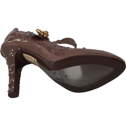 Dolce & Gabbana Brown Floral Crystal CINDERELLA Heels Shoes