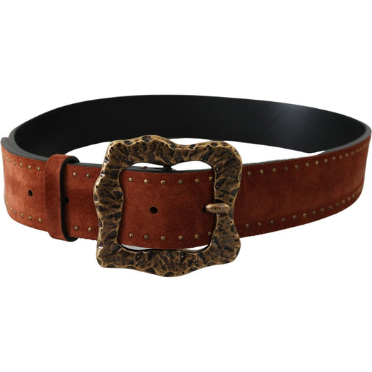 Dolce & Gabbana Brown Suede Leather Studded Baroque Belt BEL60802-90