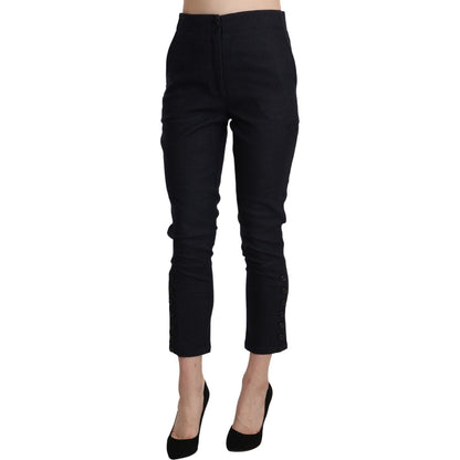 Ermanno Scervino Black High Waist Capri Cropped Cotton Pants Jeans & Pants