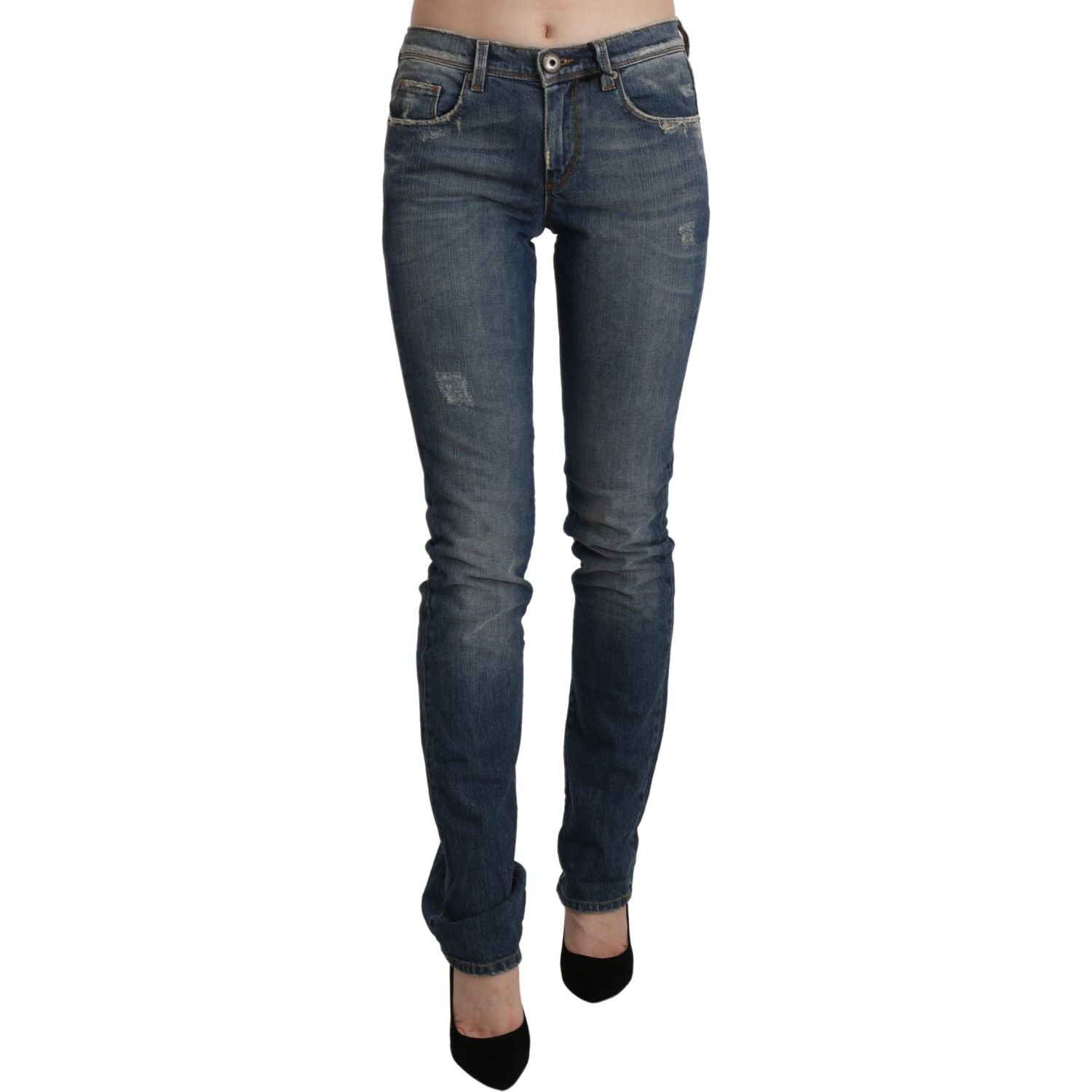Ermanno Scervino Blue Washed Mid Waist Skinny Denim Jeans