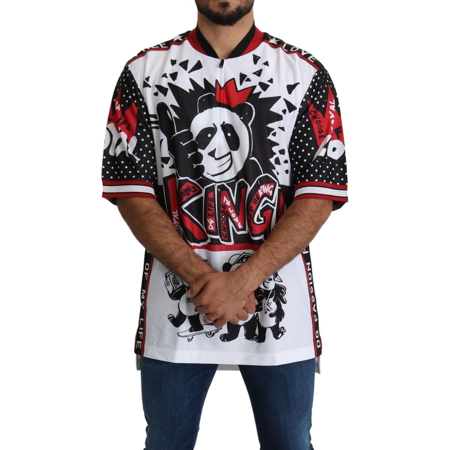 Dolce & Gabbana White King Panda Top Polyester Mens T-shirt