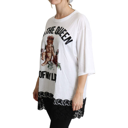 Dolce & Gabbana White Angel Print Cotton Round Neck Shirt Tops