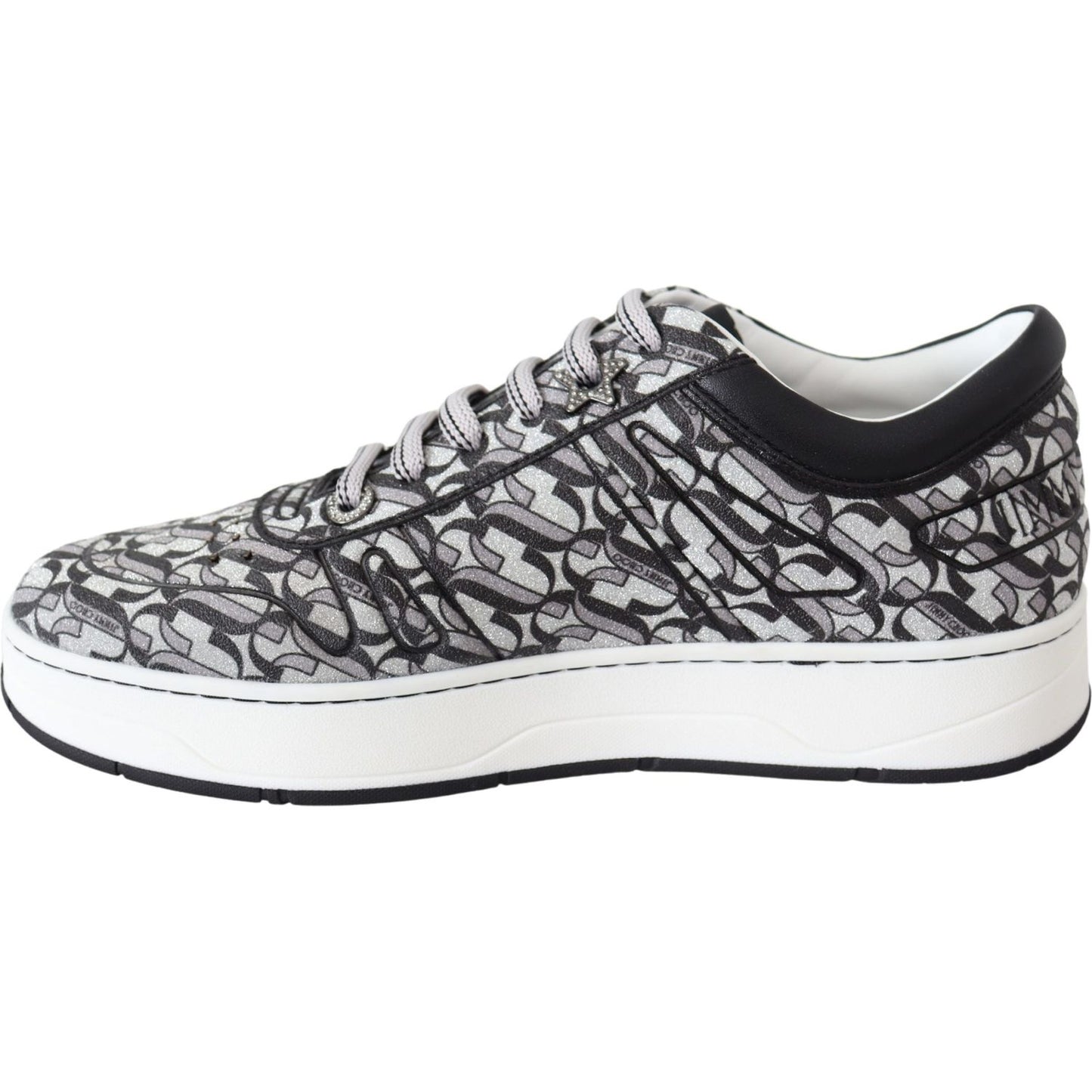 Jimmy Choo Silver Black Glitter Hawaii Sneakers
