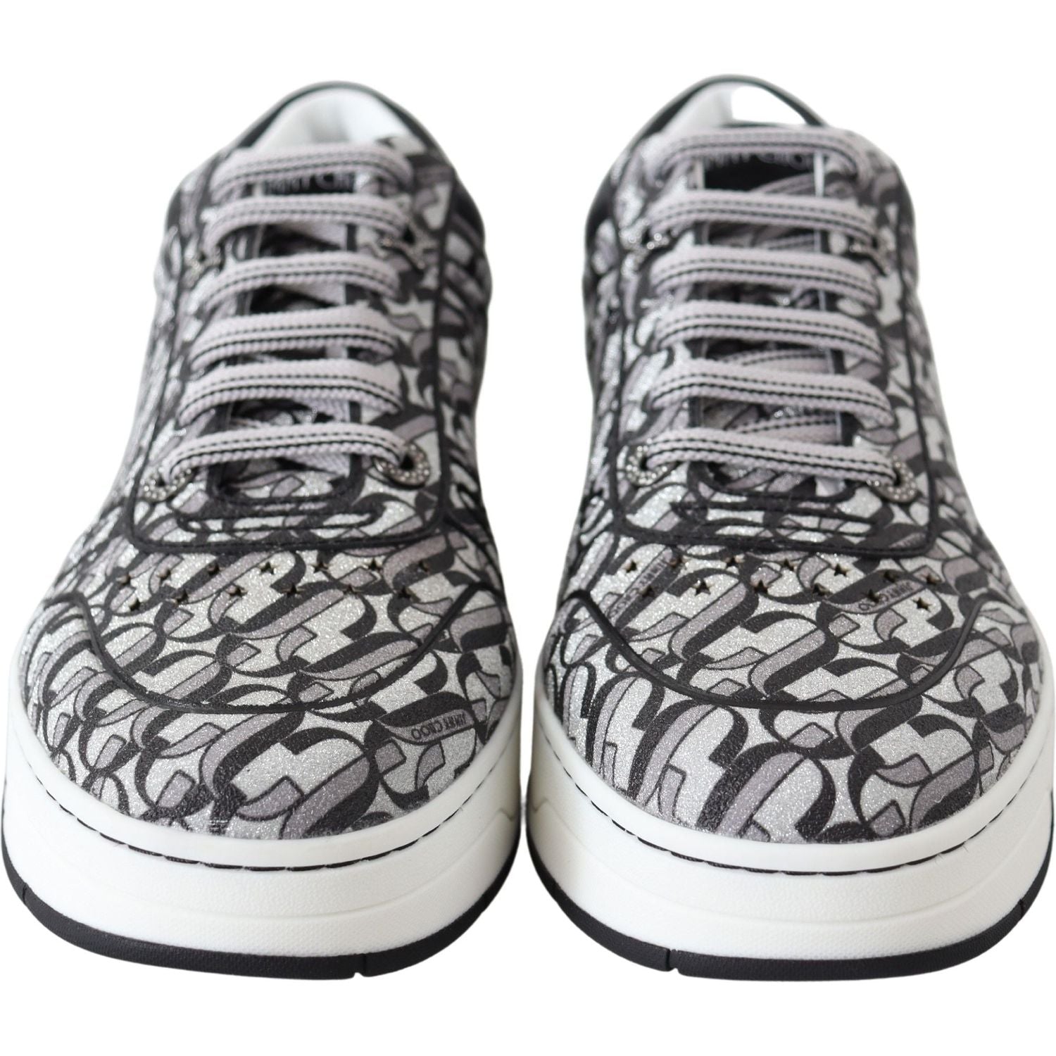 Jimmy Choo Silver Black Glitter Hawaii Sneakers