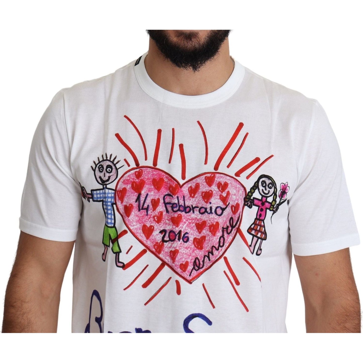 Dolce & Gabbana White Saint Valentine Hearts Print Men T-shirt