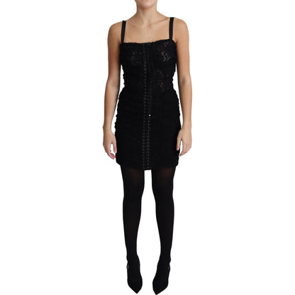 Dolce & Gabbana Black Lace Up Floral Corset Bustier Mini Dress