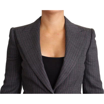 Dolce & Gabbana Gray Single Breasted Fitted Blazer Wool Jacket