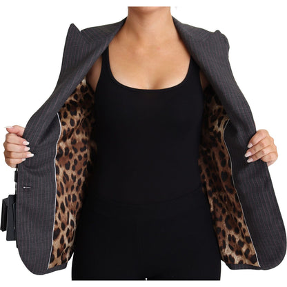 Dolce & Gabbana Gray Single Breasted Fitted Blazer Wool Jacket