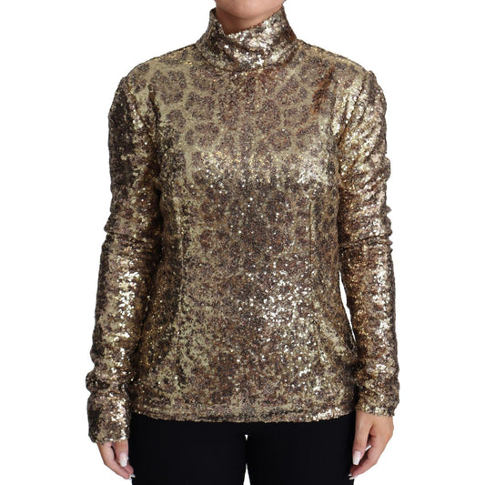 Dolce & Gabbana Brown Leopard Fit Turtleneck Sequin Sweater TSH5689-46
