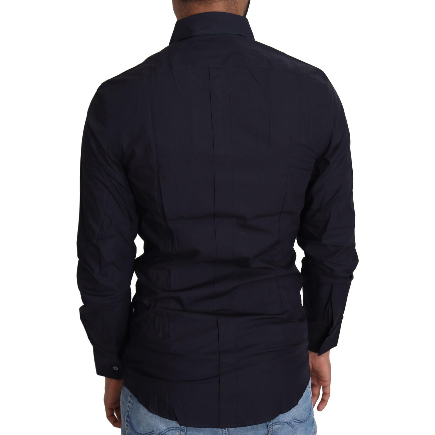 Dolce & Gabbana Navy Blue Cotton Formal Dress Shirt