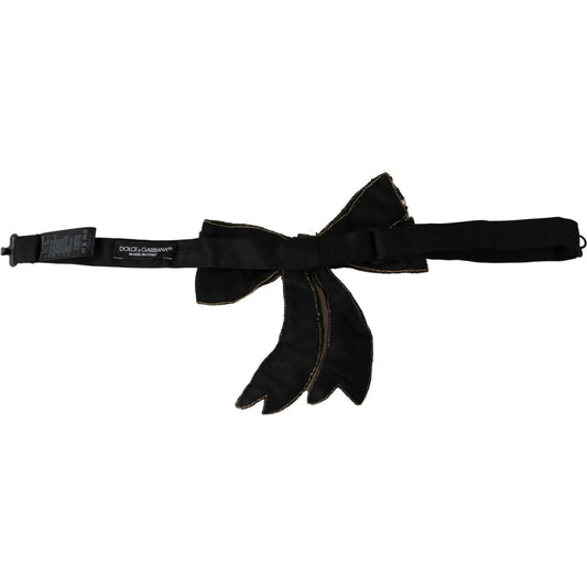 Dolce & Gabbana Gold Tone Silk Rhinestone Embellished Women Bowtie Bow Tie