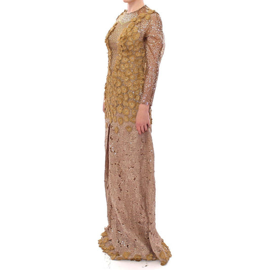 Lanre Da Silva Ajayi GOLD Long Lace Maxi Crystal Dress