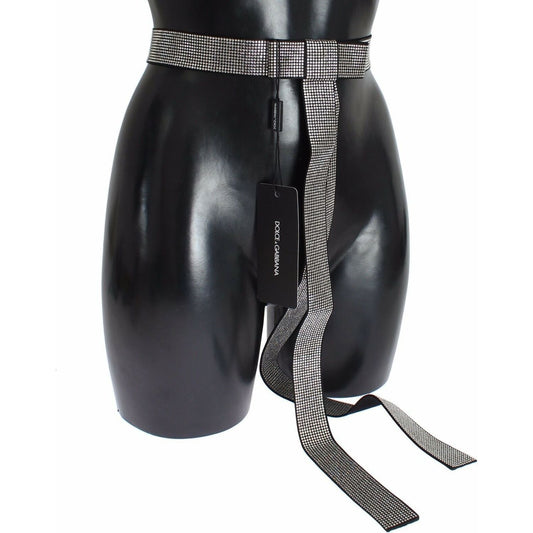 Dolce & Gabbana Black Silk Clear Crystal Bow Waist Belt WOMAN BELTS