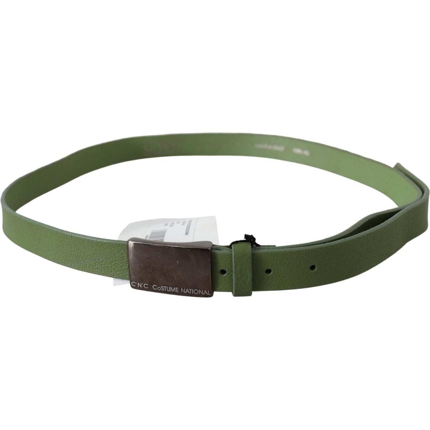 Costume National Green Leather Silver Buckle Waist Men Belt Belt