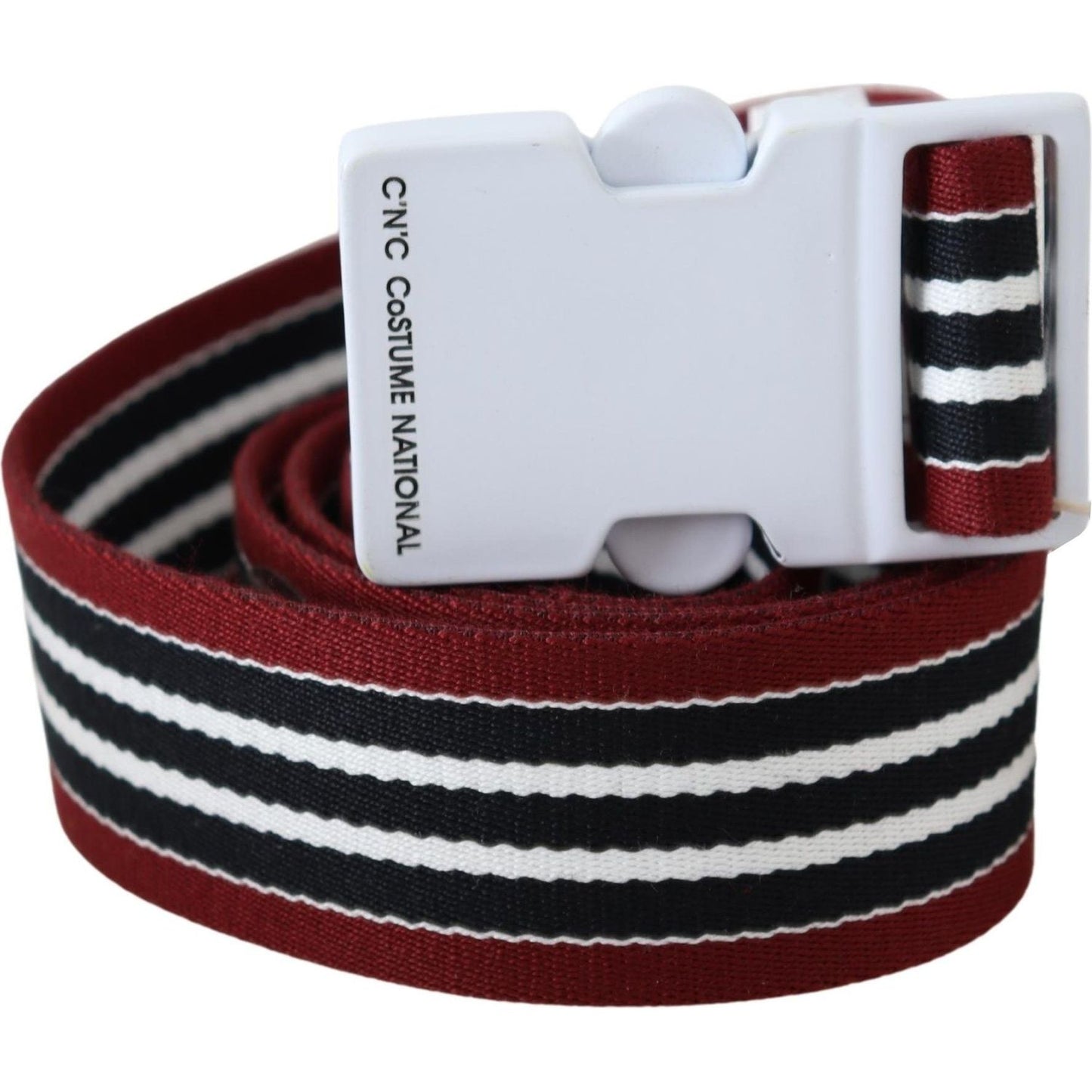 Costume National Black Red Stripe White Logo Buckle Waist Belt