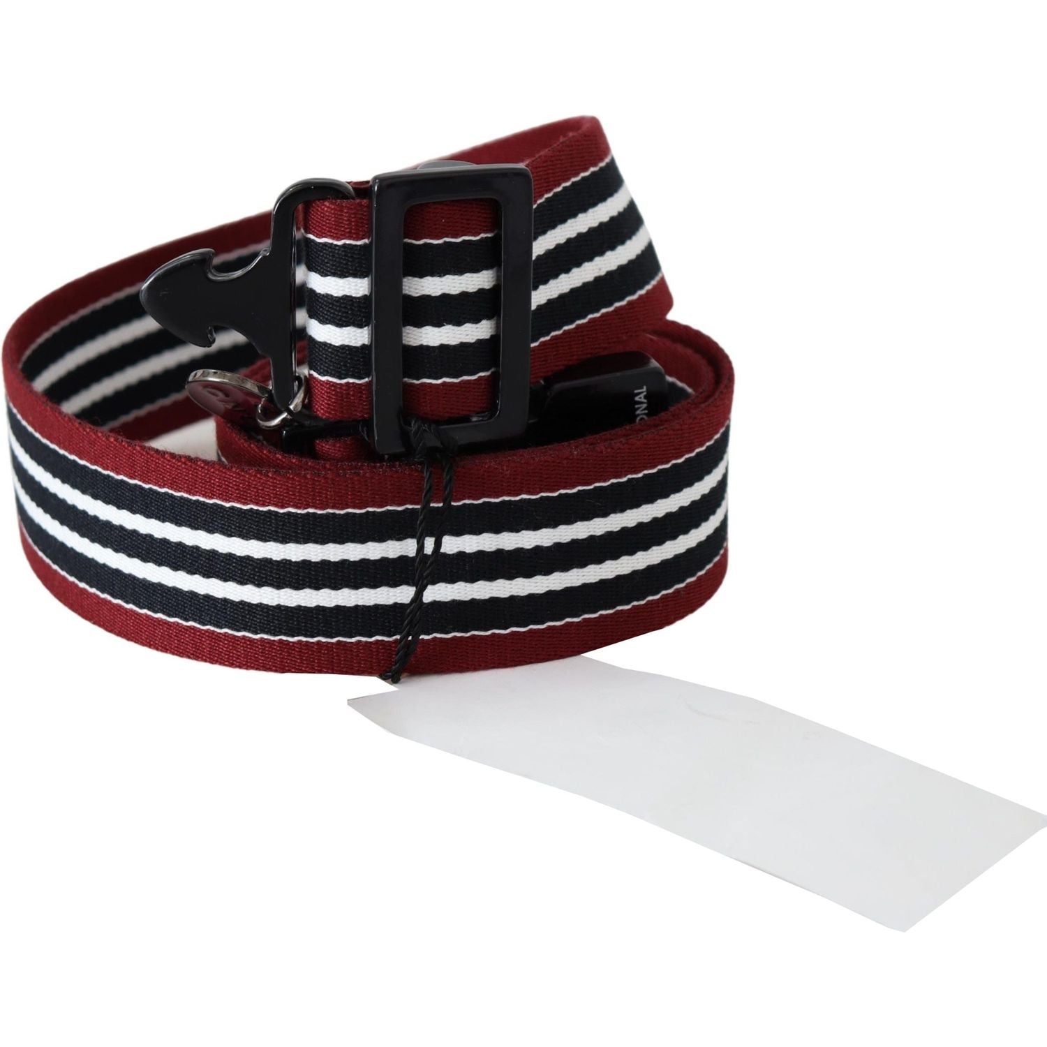 Costume National Maroon Black Stripe Silver Black Buckle Belt