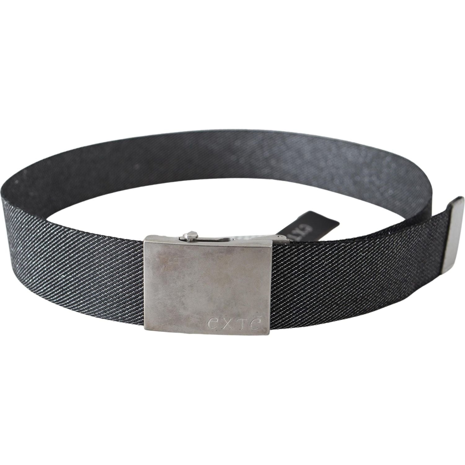 Exte Black Silver Metal Brushed Buckle Waist Belt