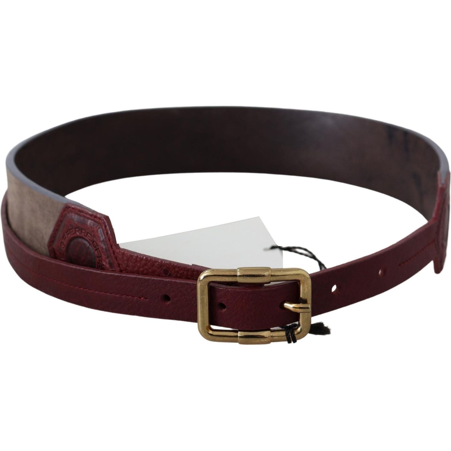 GF Ferre Brown Leather Wide Gold Chrome Logo Buckle Belt BEL8078-70