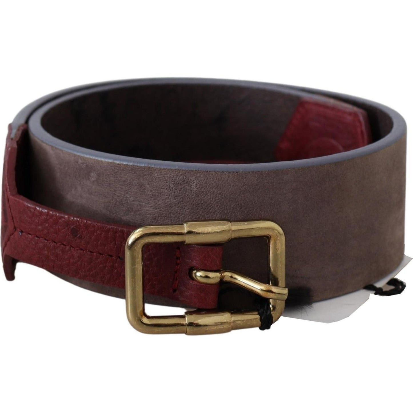 GF Ferre Brown Leather Wide Gold Chrome Logo Buckle Belt BEL8078-70