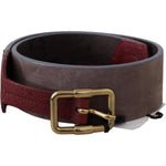 GF Ferre Brown Leather Wide Gold Chrome Logo Buckle Belt BEL8078-70