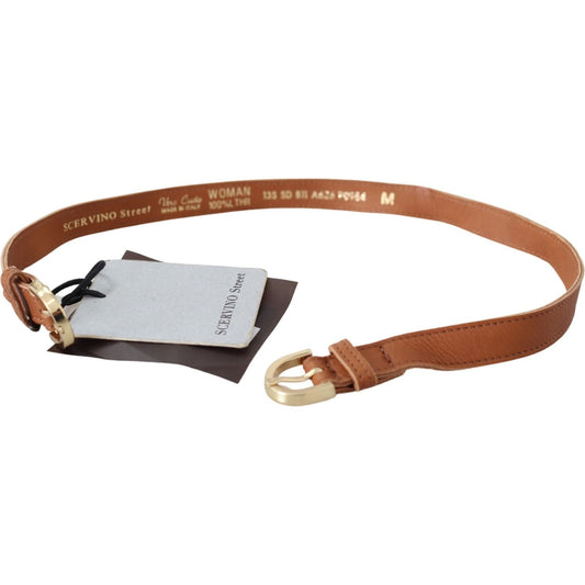 Scervino Street Light Brown Leather Gold Double Buckle Waist Belt BEL8118-65