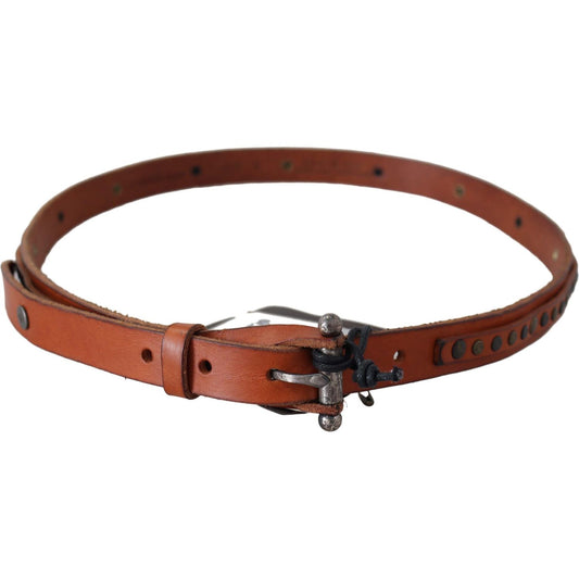 Scervino Street Brown Genuine Leather Rustic Silver Buckle Belt BEL8128-85