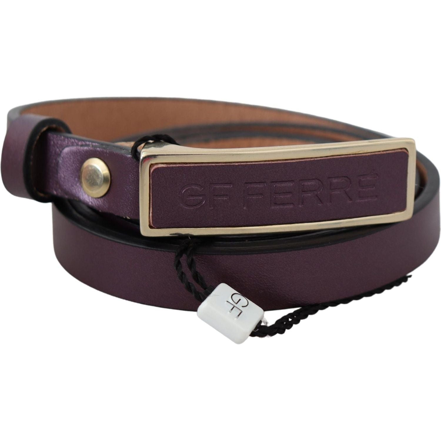 GF Ferre Gold Logo Buckle Waist Leather Skinny Belt