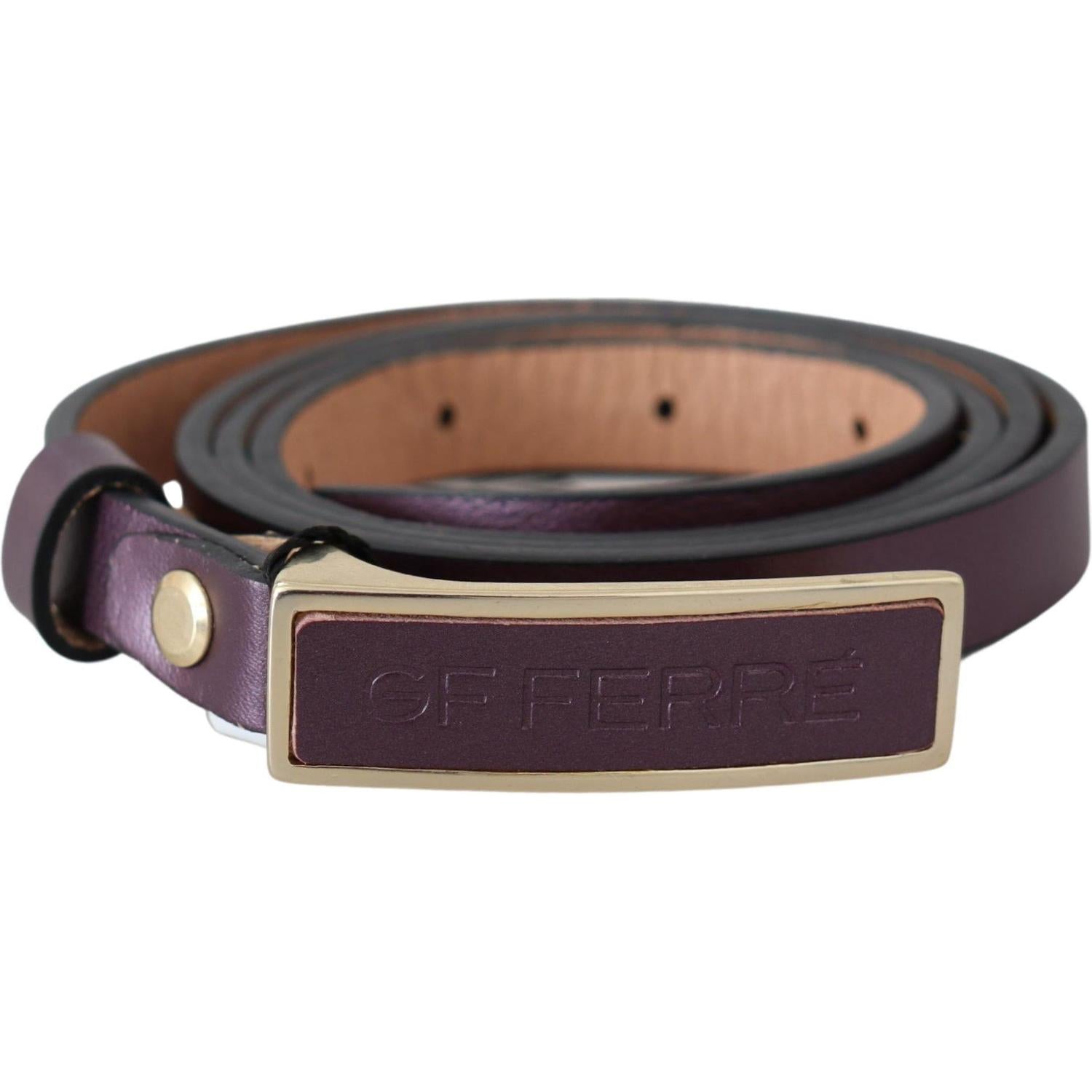 GF Ferre Gold Logo Buckle Waist Leather Skinny Belt