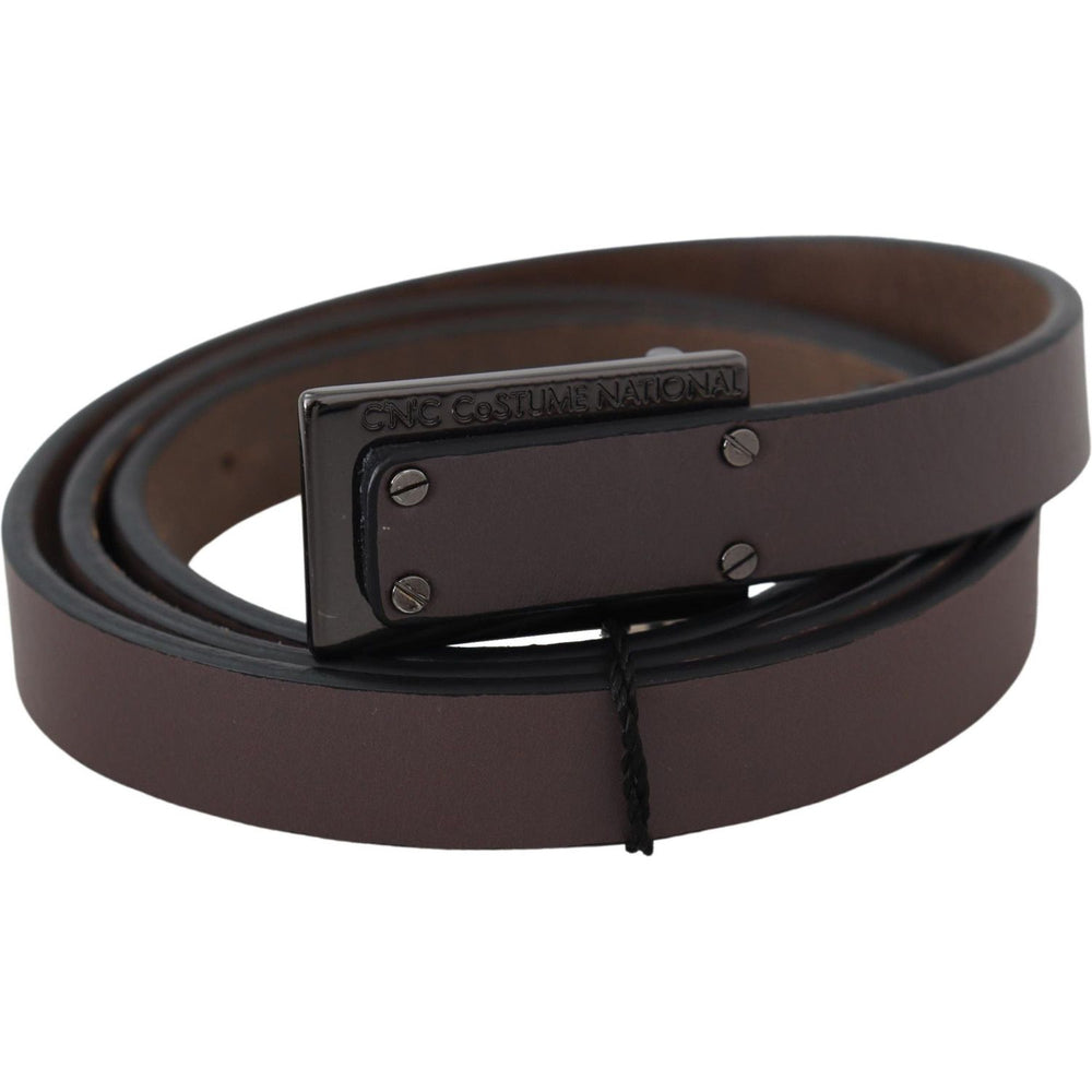 Costume National Brown Leather Tactical Logo Buckle Dark BEL60968-100