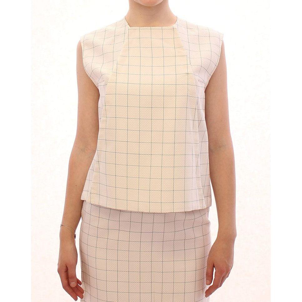 Andrea Incontri White Cotton Checkered Shirt Top GSS10710-1