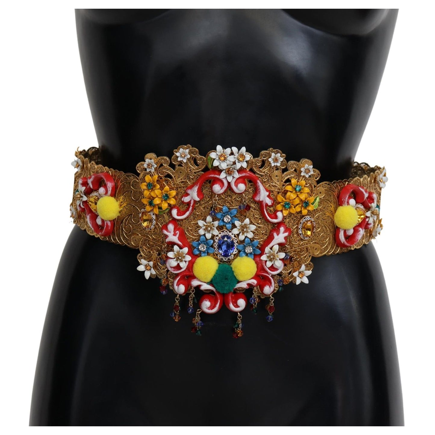 Dolce & Gabbana Embellished Floral Crystal Wide Waist Carretto Belt