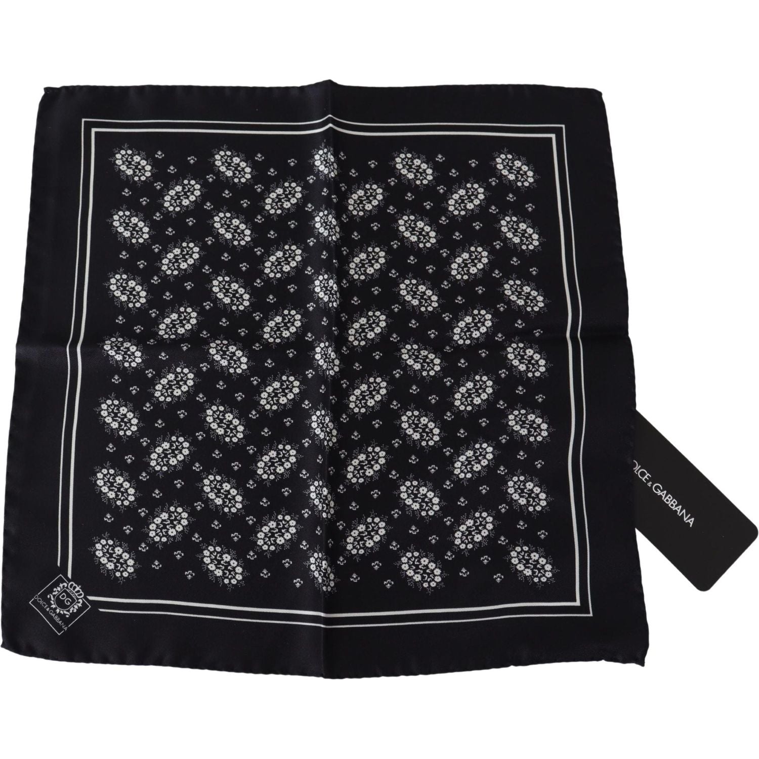 Dolce & Gabbana Black Patterned Square Scarf  Silk  Handkerchief