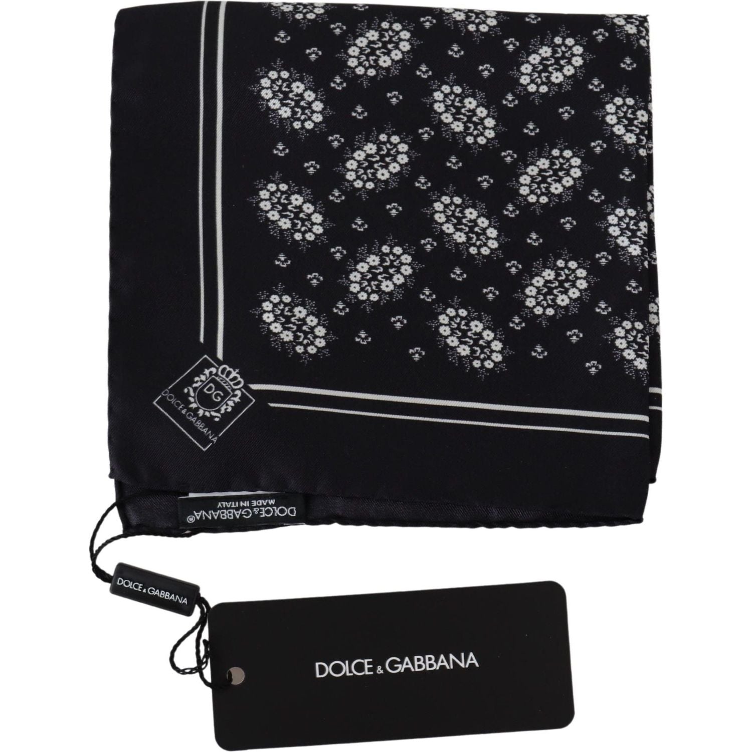 Dolce & Gabbana Black Patterned Square Scarf  Silk  Handkerchief