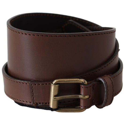 PLEIN SUD Brown Wide Leather Rustic Gold Metal Buckle Dark BEL8033-100