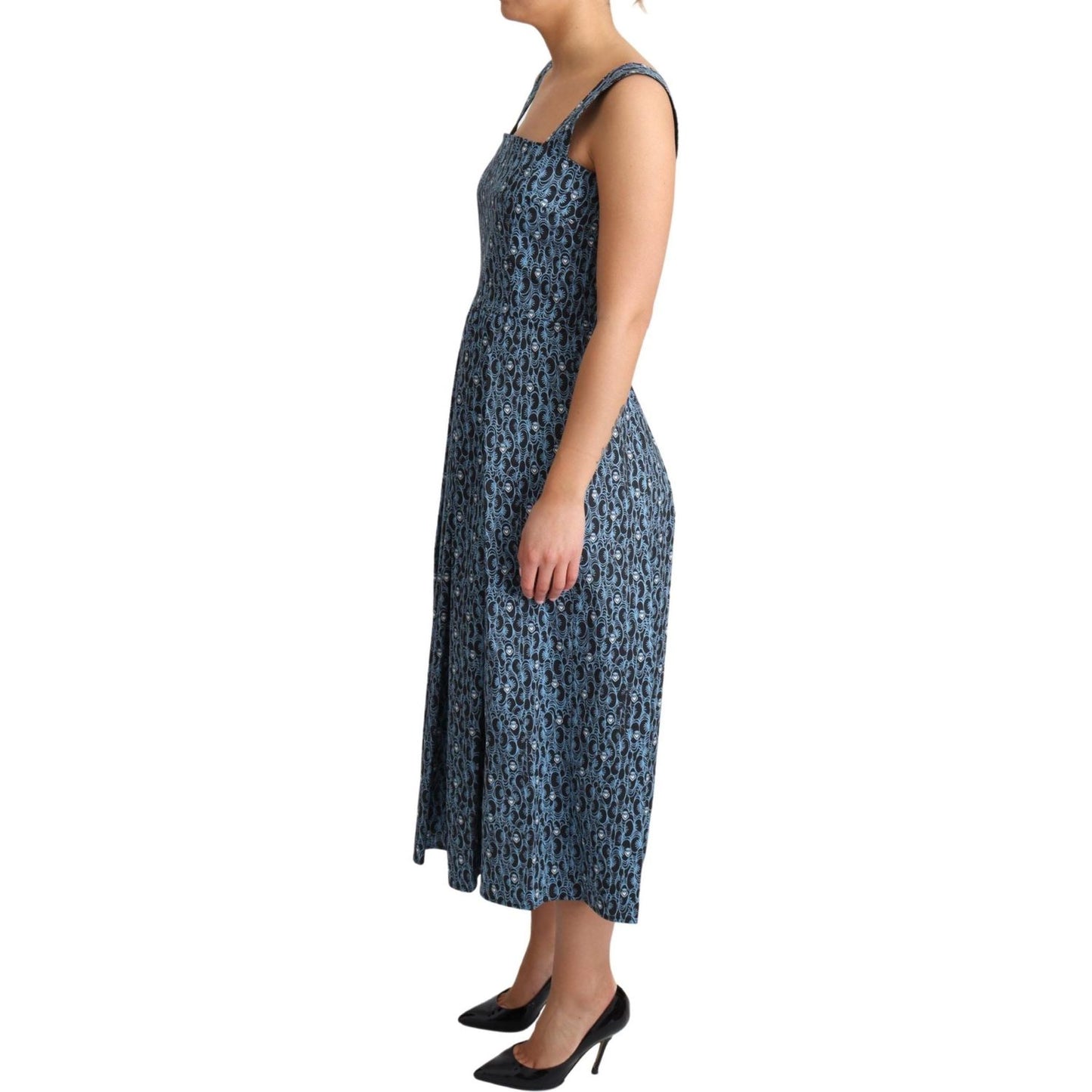 Dolce & Gabbana Blue Heart Cotton A-Line Stretch Dress