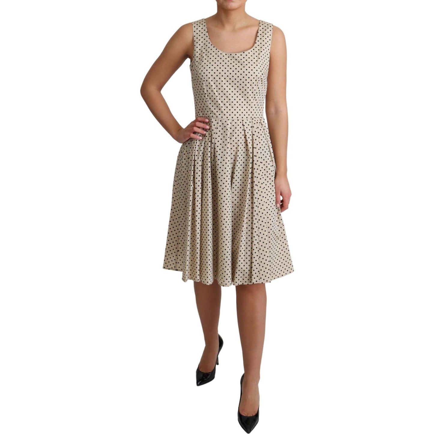 Dolce & Gabbana Beige Polka Dotted Cotton A-Line Dress Dresses