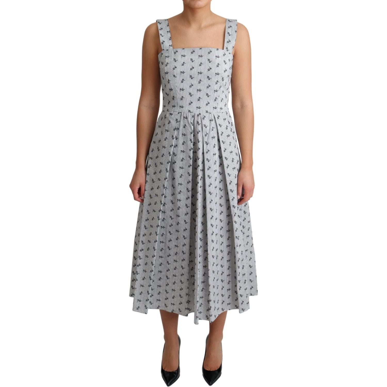 Dolce & Gabbana Blue White Floral Cotton A-Line Dress