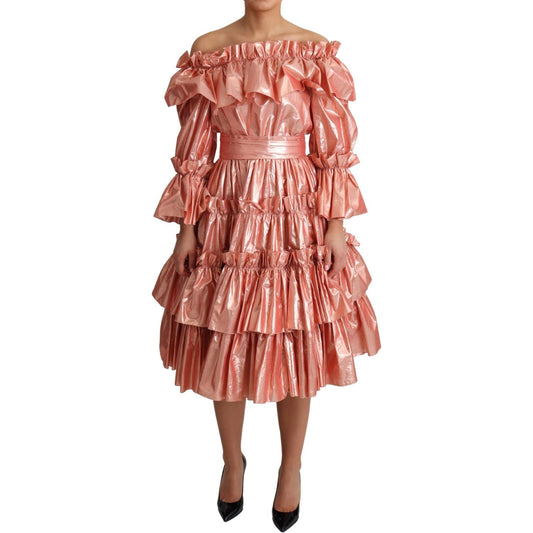 Dolce & Gabbana Pink Ruffled Dress Silk Cotton Gown Dress DR2796-36