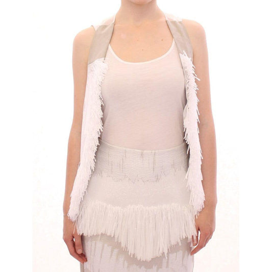 Arzu Kaprol White Lashes Open Back Vest Jacket GSS10321-2