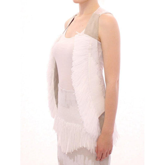 Arzu Kaprol White Lashes Open Back Vest Jacket GSS10321-2
