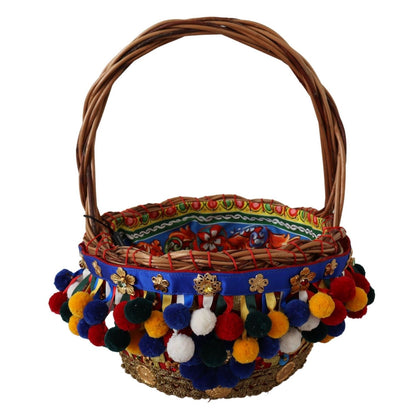 Dolce & Gabbana Multicolor Cotton Embellished Agnese Basket Tote Bag