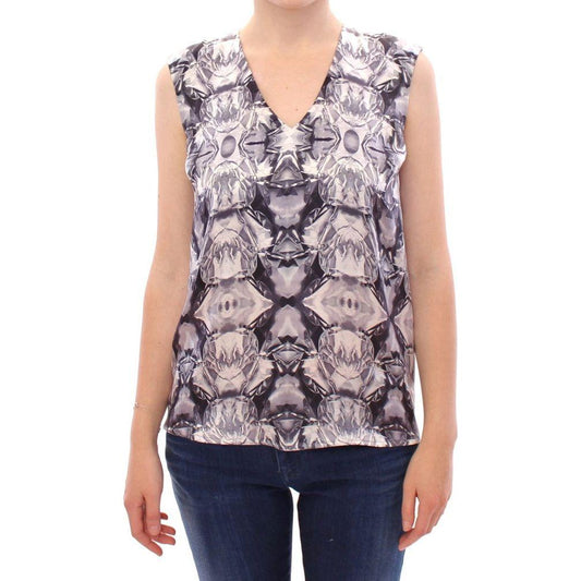 Arzu Kaprol Gray Blue Silk Sleeveless Top Shirt Blouse GSS10331-2
