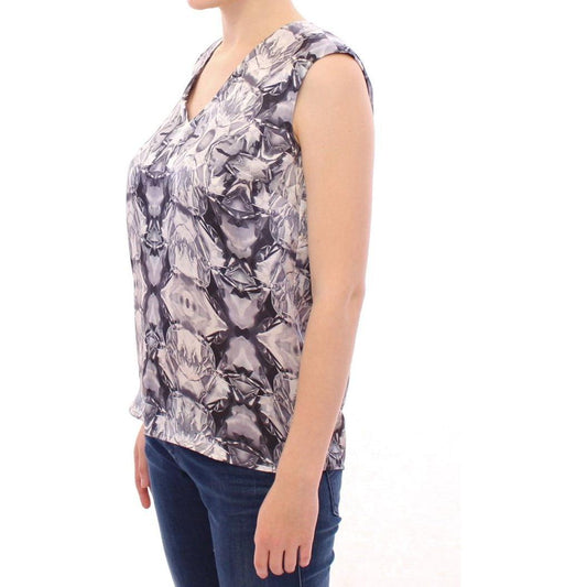 Arzu Kaprol Gray Blue Silk Sleeveless Top Shirt Blouse GSS10331-2