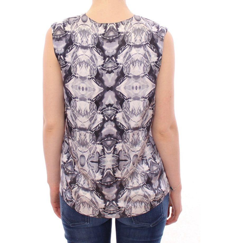 Arzu Kaprol Gray Blue Silk Sleeveless Top Shirt Blouse GSS10331-2