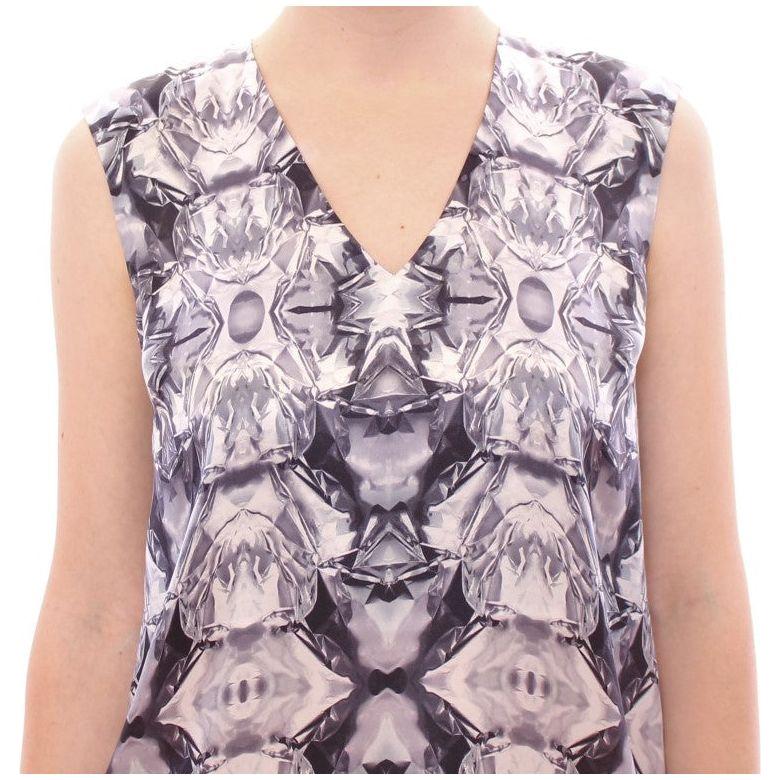Arzu Kaprol Gray Blue Silk Sleeveless Top Shirt Blouse GSS10331-2
