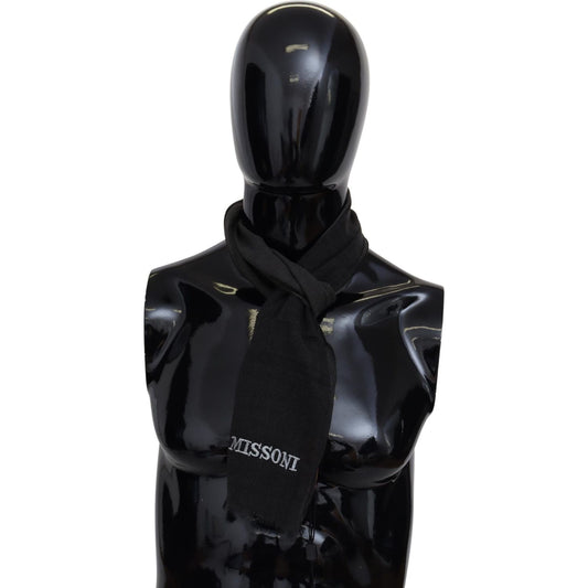 Missoni Black Wool Unisex Neck Wrap Shawl Fringes Logo Scarf