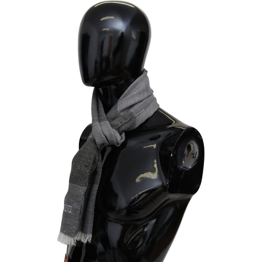 Missoni Gray Striped Wool Unisex Neck Wrap Fringes Scarf