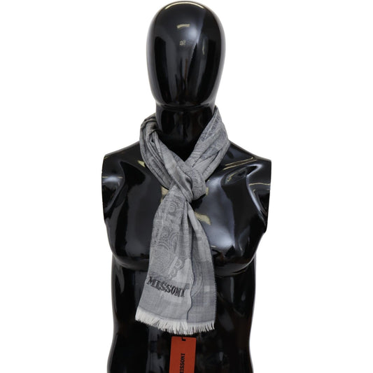 Missoni Gray Floral Wool Unisex Neck Wrap Fringes Scarf